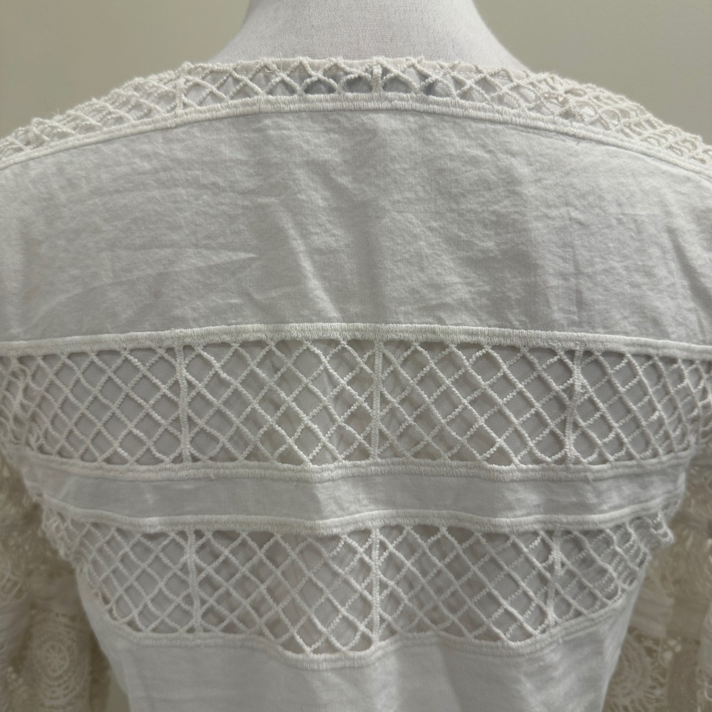 Alexis White Lace Netted Bell Sleeve V-Neck Top XS Boho Crochet Cottage Fairy - Picture 5 of 9